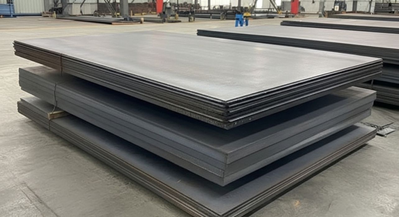 Gemi Sacı Farklı ebat ve ağırlıktaki gemi sacı plakalarının stok görünümü