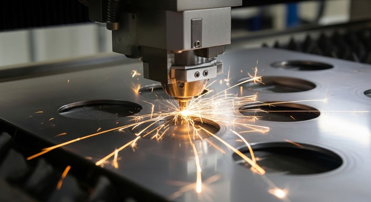 Lazer kesim ile hassas şekilde kesilmiş metal plaka örneği