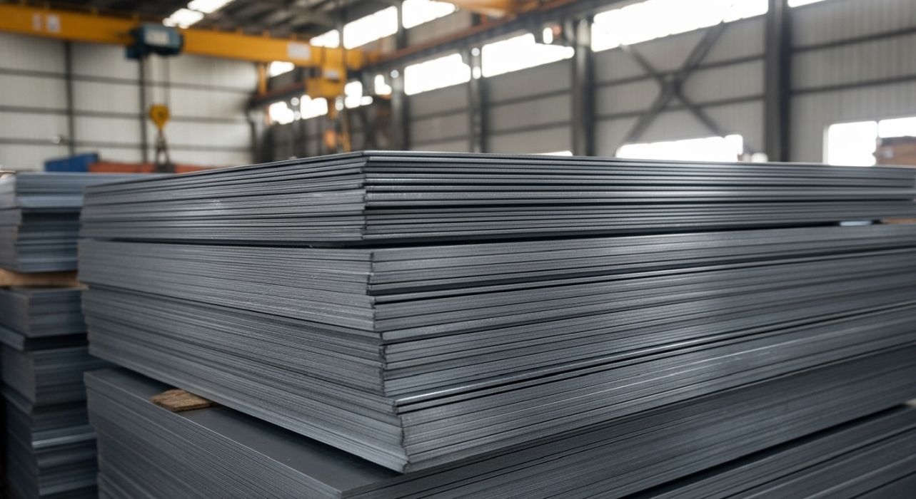 Farklı ebatlarda istiflenmiş plaka sac levhaları