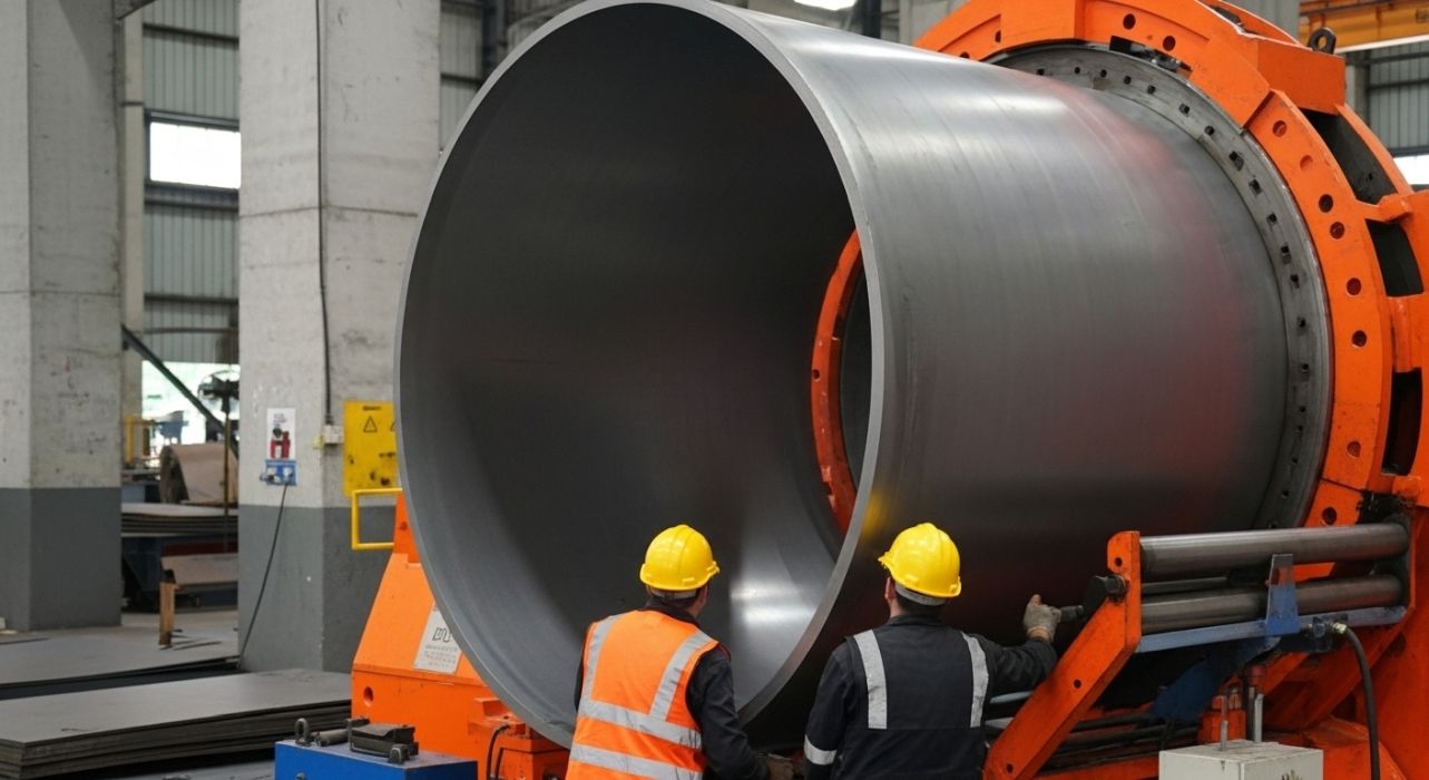 Silindir büküm makinesinde şekillendirilen metal plaka sac